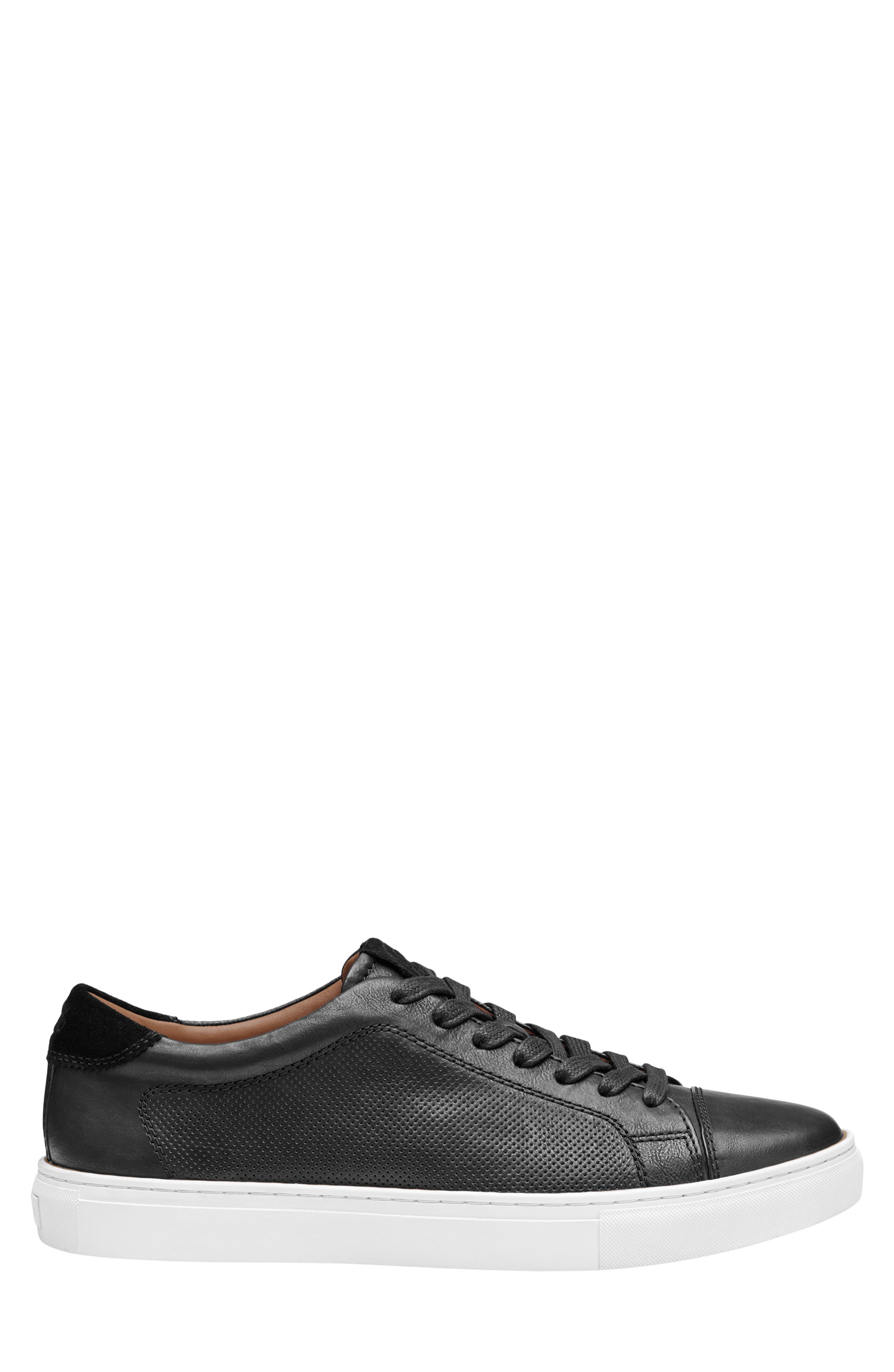 Johnston & Murphy Luther Perforated Leather Low Top Sneaker, Alternate, color, Black Italian Full Grain