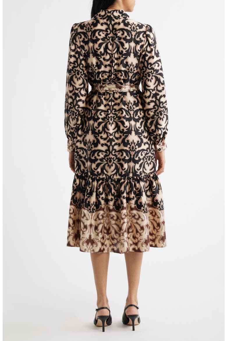Print Tie Waist Midi Shirtdress, Alternate, color, BLACK/BROWN