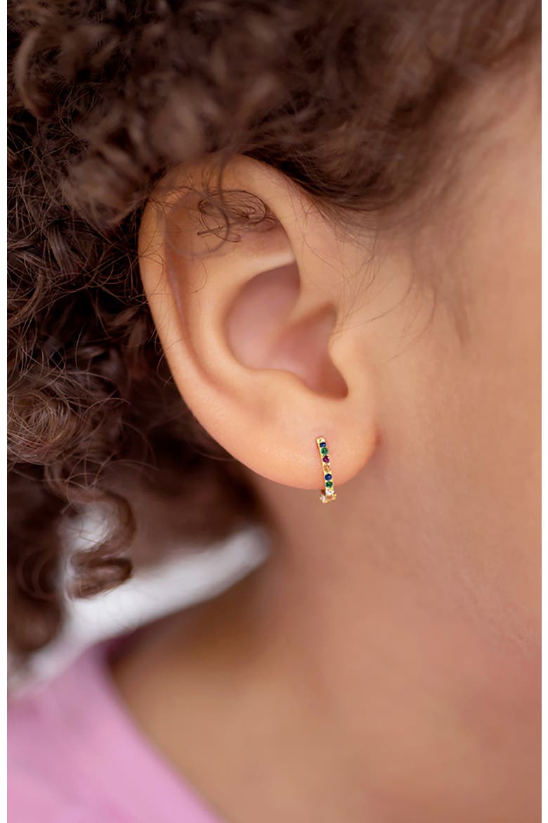 14k Jeweled Cubic Zirconia Huggie Earrings, Alternate, color, Multi-Color