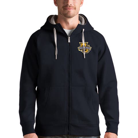 Men's Antigua Charcoal Marquette Golden Eagles Victory Full-Zip Hoodie