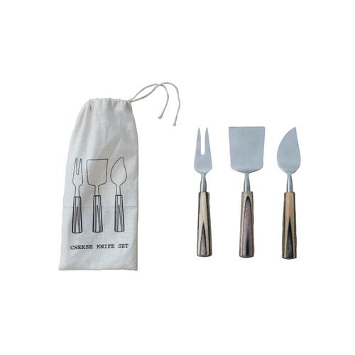 Storied Home 3-piece Stainless Steel And Mango Wood Cheese Servers With Handles And Design In Multi