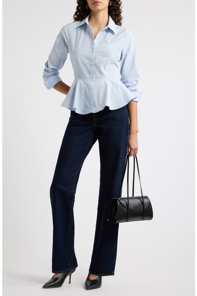 Stretch Cotton Poplin Peplum Shirt, Alternate, color, BLUE DUSK
