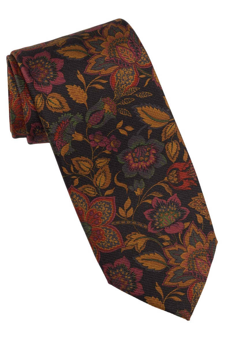 Calvino - Extra Long Printed Silk Tie for Men, Main, color, Black