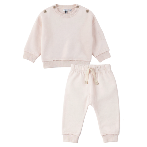 Girl French Terry Rib Trim Raw Edge Sweatshirt and Pants Set