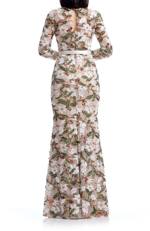 Shop Dress The Population Tamra Sequin Embroidered Long Sleeve Mermaid Gown In Ivory Multi