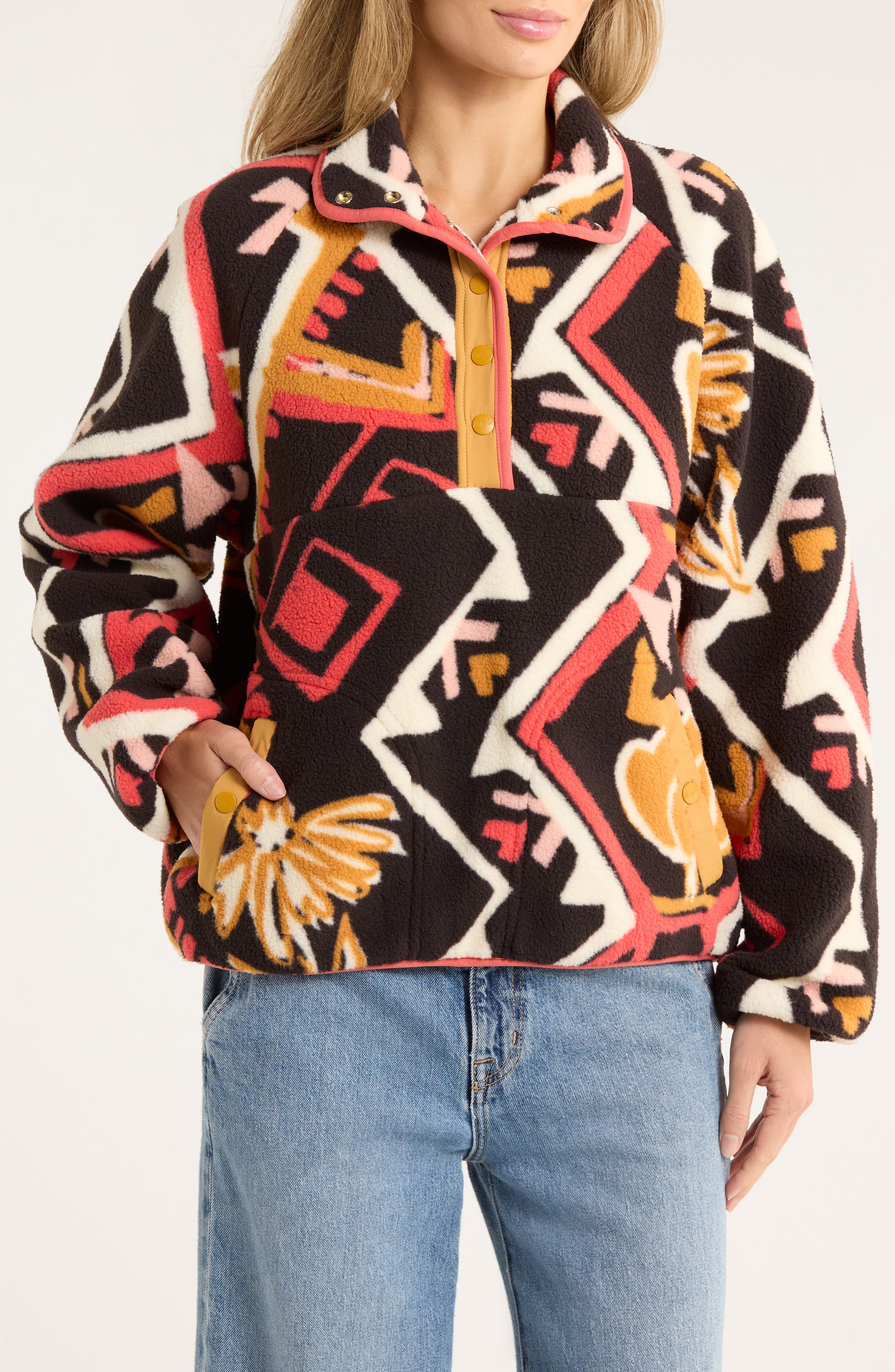 Wrangler Retro Punchy Half Snap Faux Shearling Pullover