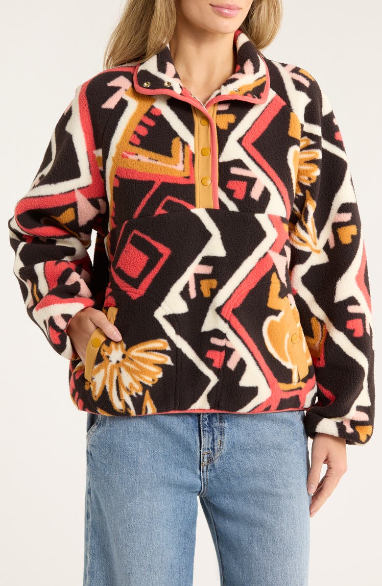 Wrangler Retro Punchy Half Snap Faux Shearling Pullover, Main, color, Pink/Black