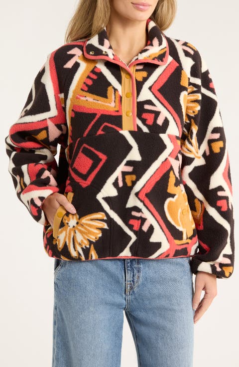 Retro Punchy Half Snap Faux Shearling Pullover