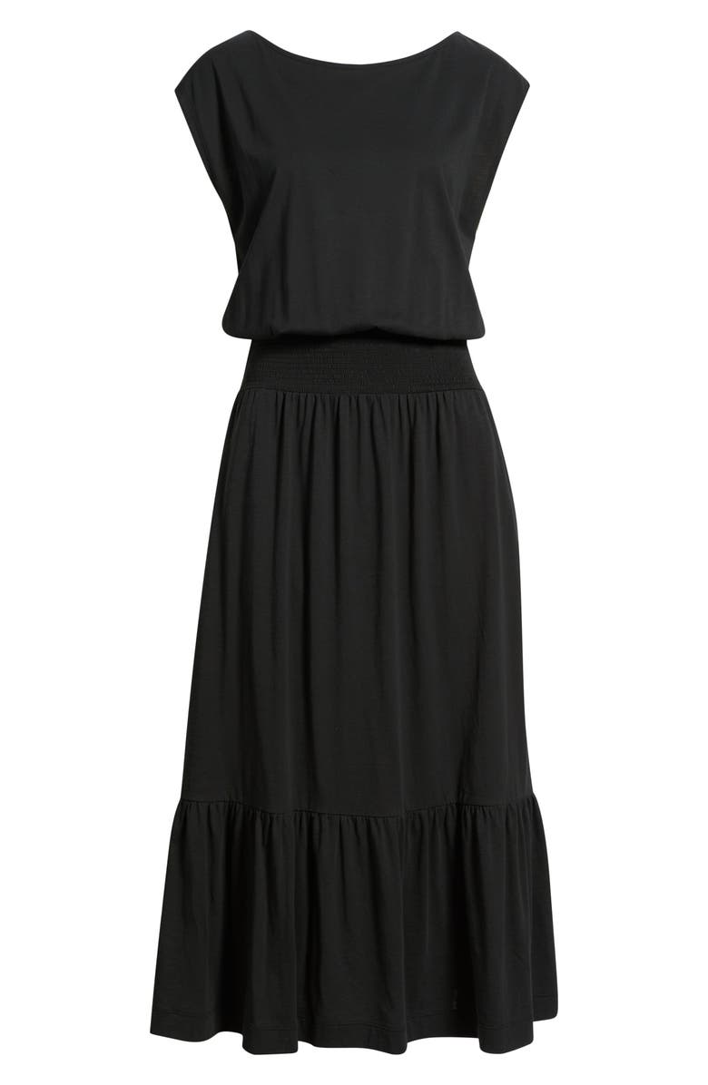 Nation LTD Evonne Smock Waist Pima Cotton Knit Dress, Alternate, color, Jet Black