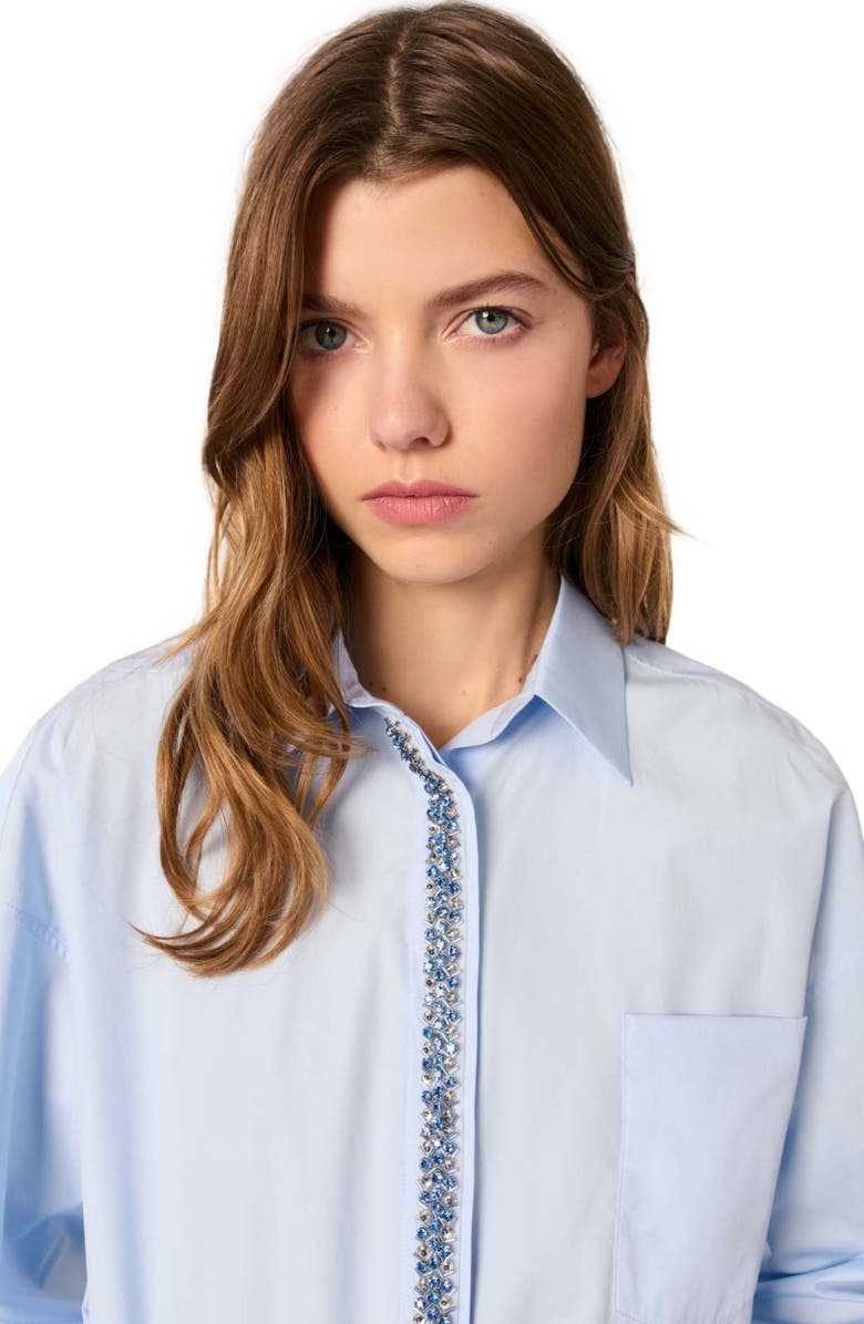 maje Poplin shirt with rhinestones, Alternate, color, 