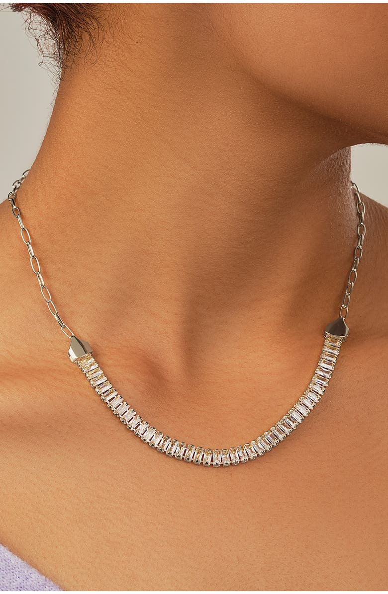 Sterling Forever Sarai Baguette Cubic Zirconia Frontal Necklace, Alternate, color, 