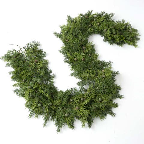 Green Real Touch Seeding Juniper Berry Luxury Artificial Evergreen Winter Greenery Mantel Garland Christmas Table Runner