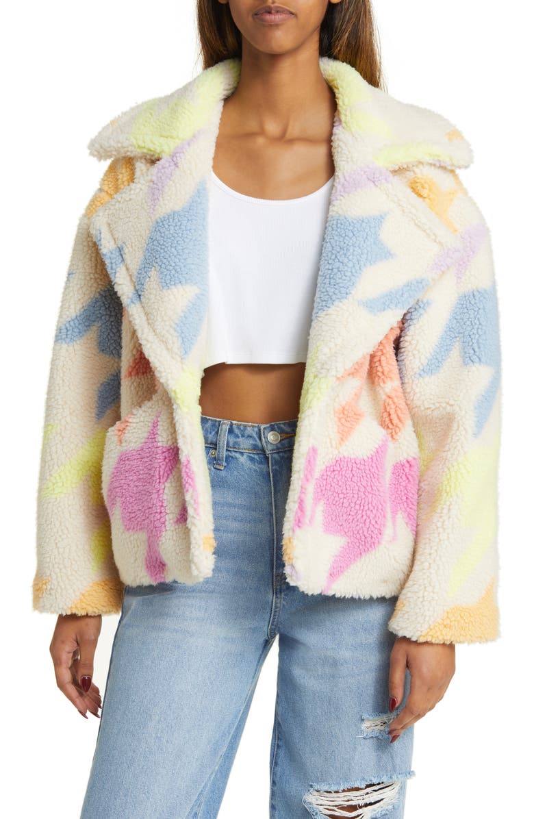 BLANKNYC Houndstooth Faux Shearling Jacket, Main, color, 