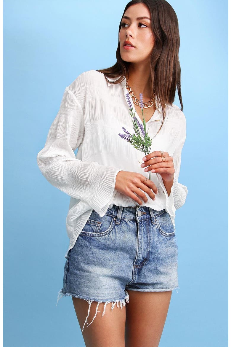 Yoko Shirred Chiffon Blouse, Alternate, color, Cream