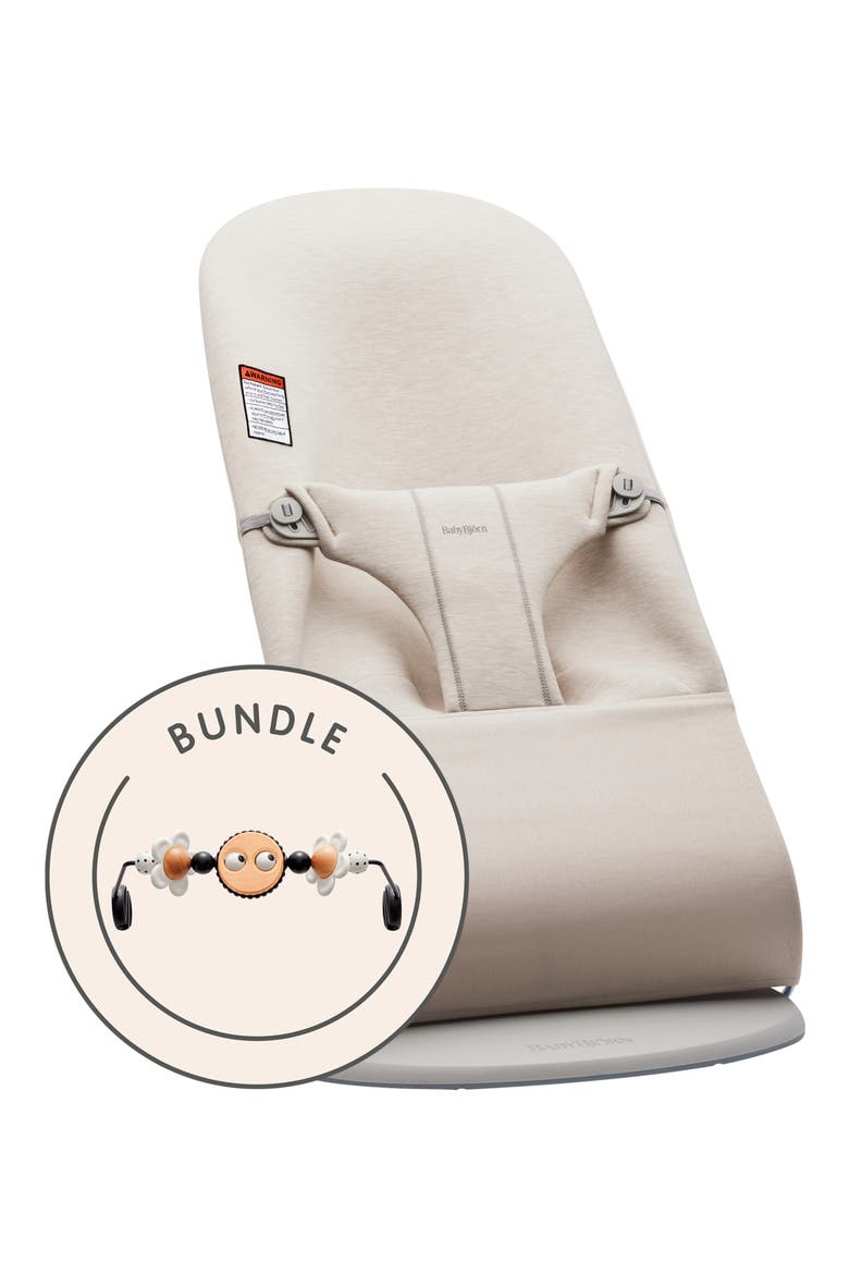 Bouncer Bliss Convertible Jersey Baby Bouncer & Toy Bundle, Main, color, LIGHT BEIGE