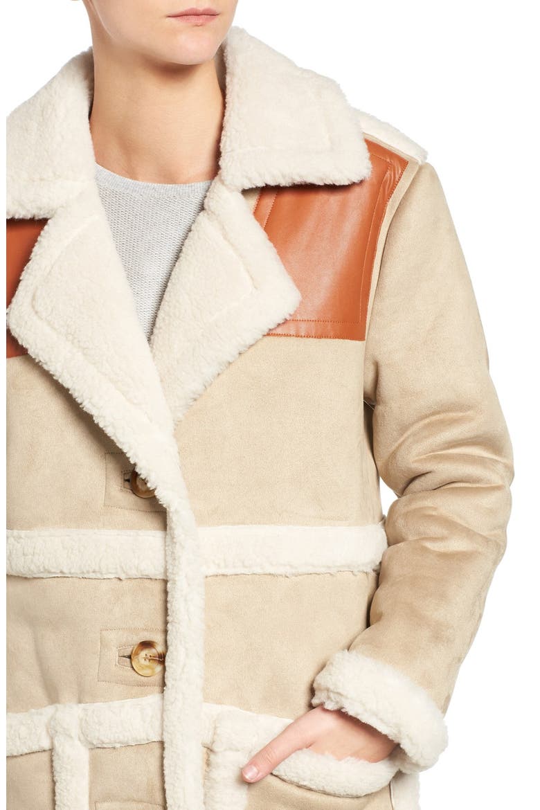 Faux Shearling & Faux Leather Jacket, Alternate, color, MOCHA