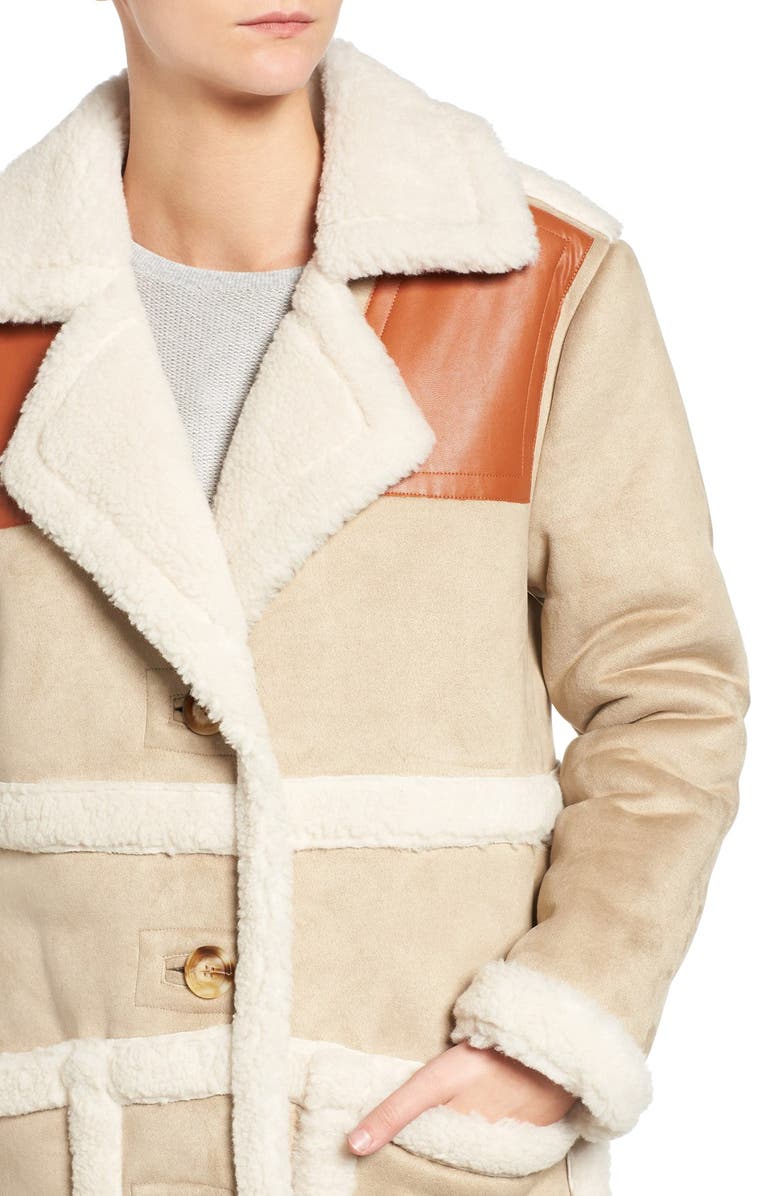 MOON RIVER Faux Shearling & Faux Leather Jacket, Alternate, color, 
