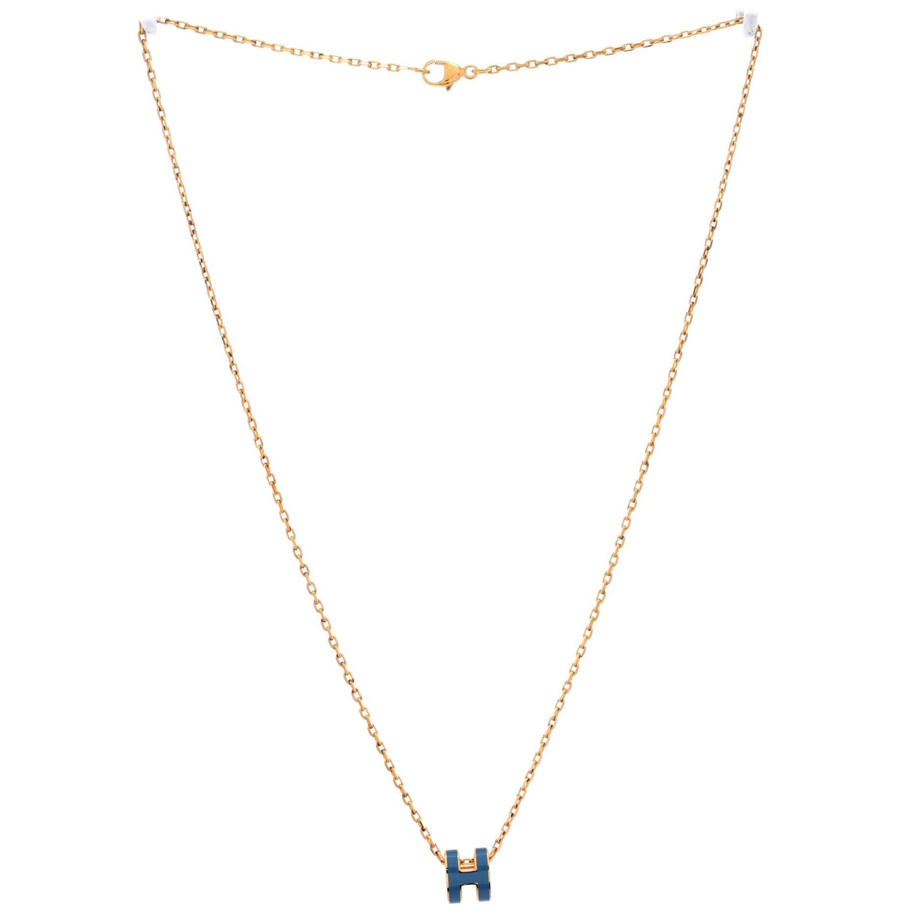 Pop H Pendant Chain Necklace Metal and Enamel Mini, Alternate, color, Blue