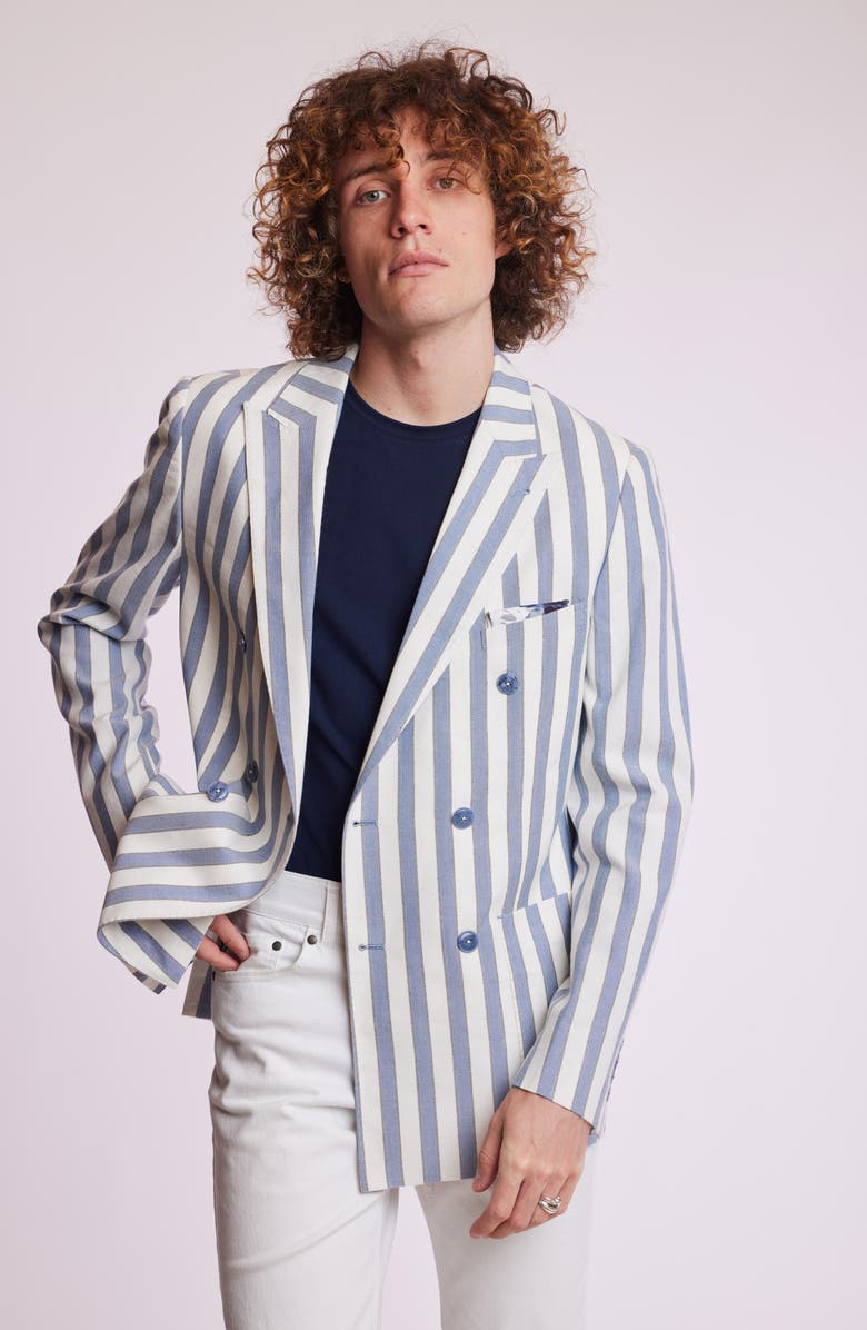 PAISLEY & GRAY Soho Slim Fit Double Breasted Suit Jacket, Alternate, color, Blue Cream Wide Stripe