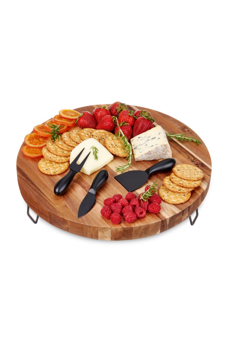 Acacia Wood Footed Cheese Board and Knife Set, Main, color, Wood