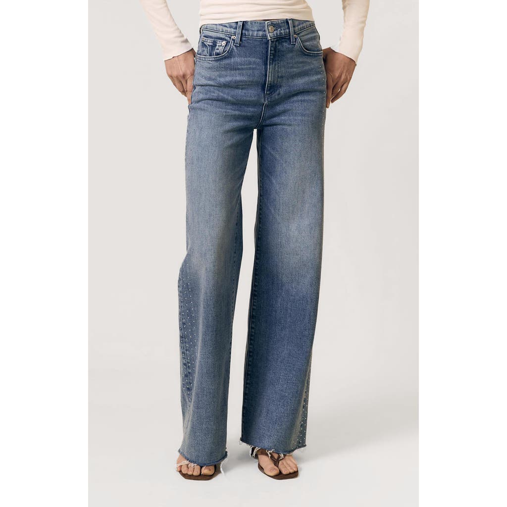 Le Jean Embellished Frayed High Waist Column Jeans In Blue