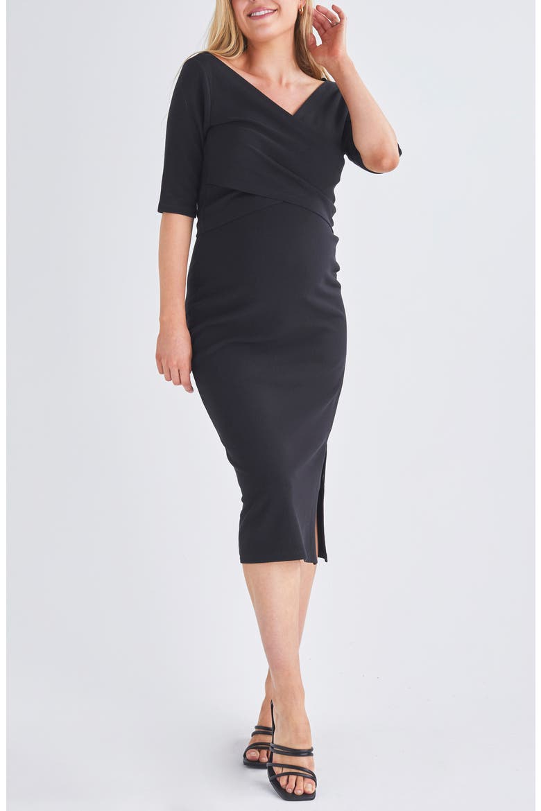Maternity/Nursing Crop Top & Pencil Skirt Set, Main, color, BLACK