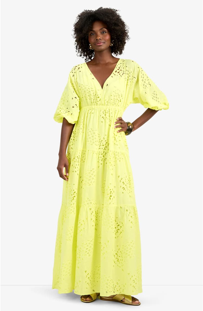 Trina Turk Arco Iris Cotton Eyelet Dress, Alternate, color, Citrus