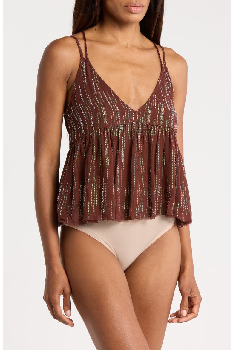 Ariel Beaded Sheer Camisole, Main, color, WARM CHOCOLATE