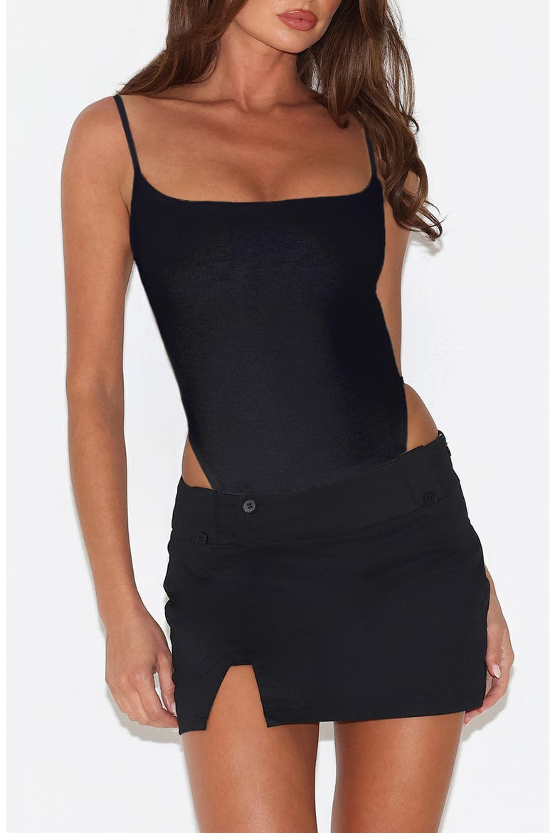 Minerva Strappy Open Back Bodysuit, Main, color, BLACK