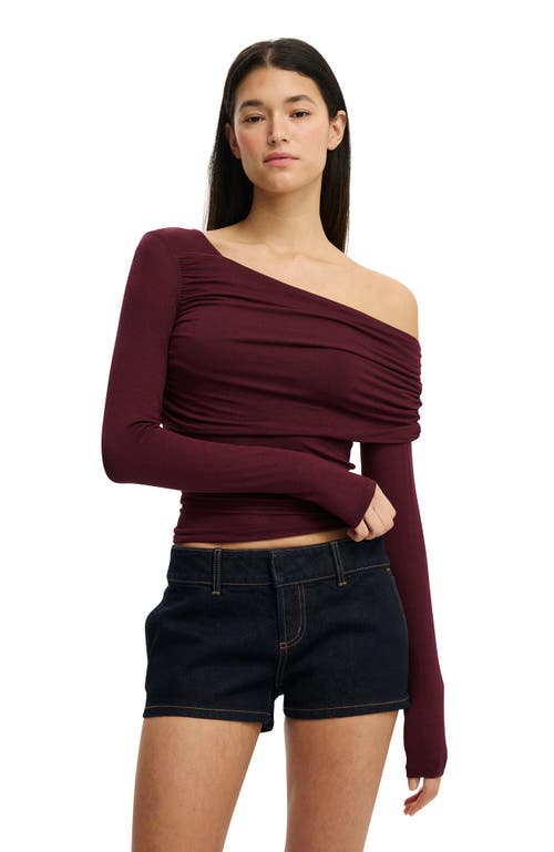 Cotton On One Shoulder Base Layer Long Sleeve In Burgundy