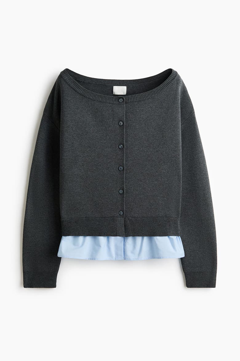 Layered Off-the-shoulder Cardigan, Alternate, color, Dark gray melange