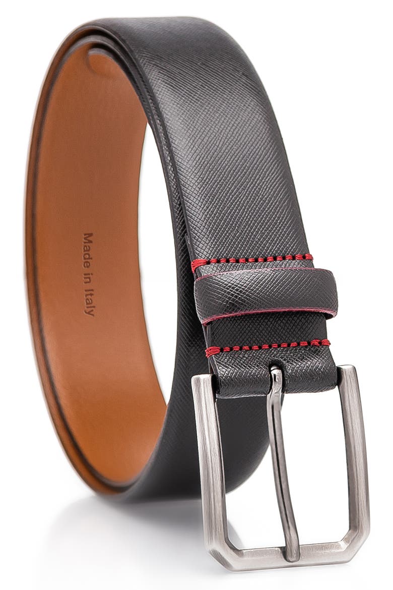 Saffiano Leather Belt, Main, color, BLACK
