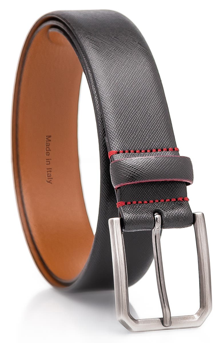 MADE IN ITALY Saffiano Leather Belt, Main, color, Black