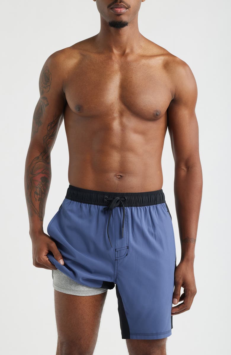 SANTO STUDIO Tempo Wordmark Performance Drawstring Shorts, Alternate, color, Blue