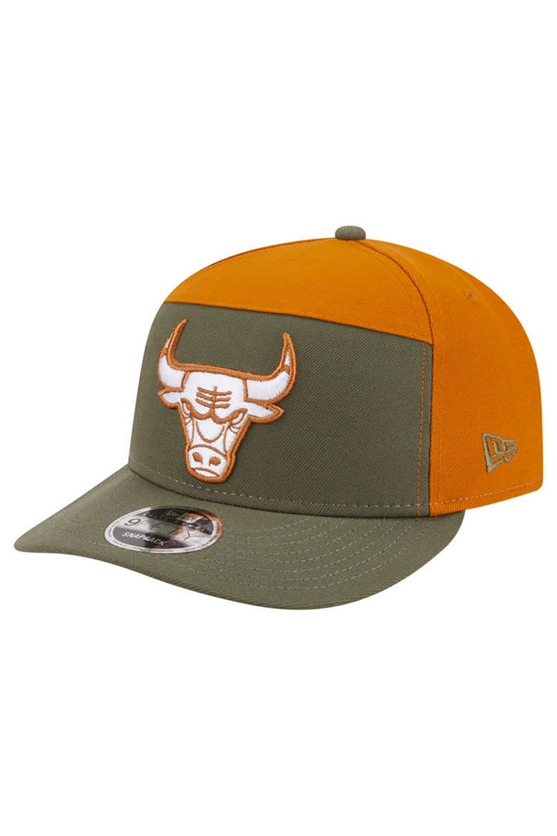 Men's New Era  Olive/Burnt Orange Chicago Bulls Two-Tone Color Pack Split Panel 9FIFTY Adjustable Hat, Main, color, Olive