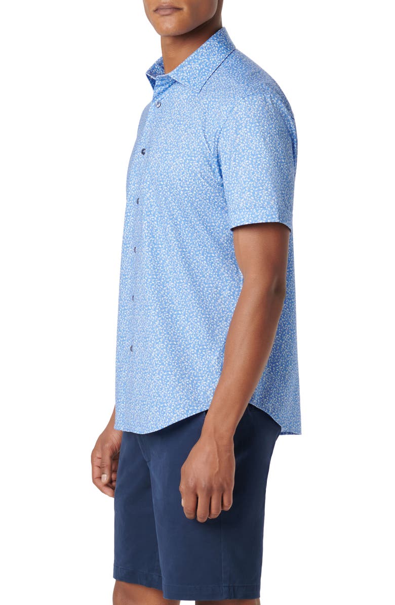 Bugatchi Miles OoohCotton<sup>®</sup> Leaf Print Short Sleeve Button-Up Shirt, Alternate, color, Cobalt