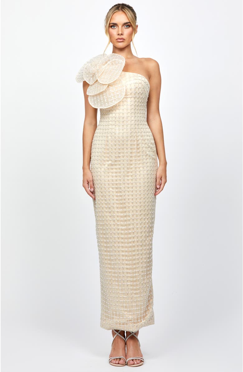 Bariano Dalylah One Shoulder Statement Midaxi, Alternate, color, Champagne