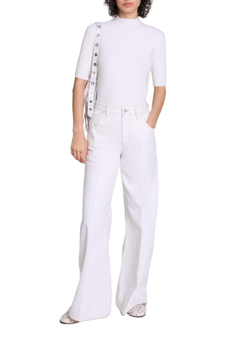 maje Embroidered high-waisted jeans, Main, color,