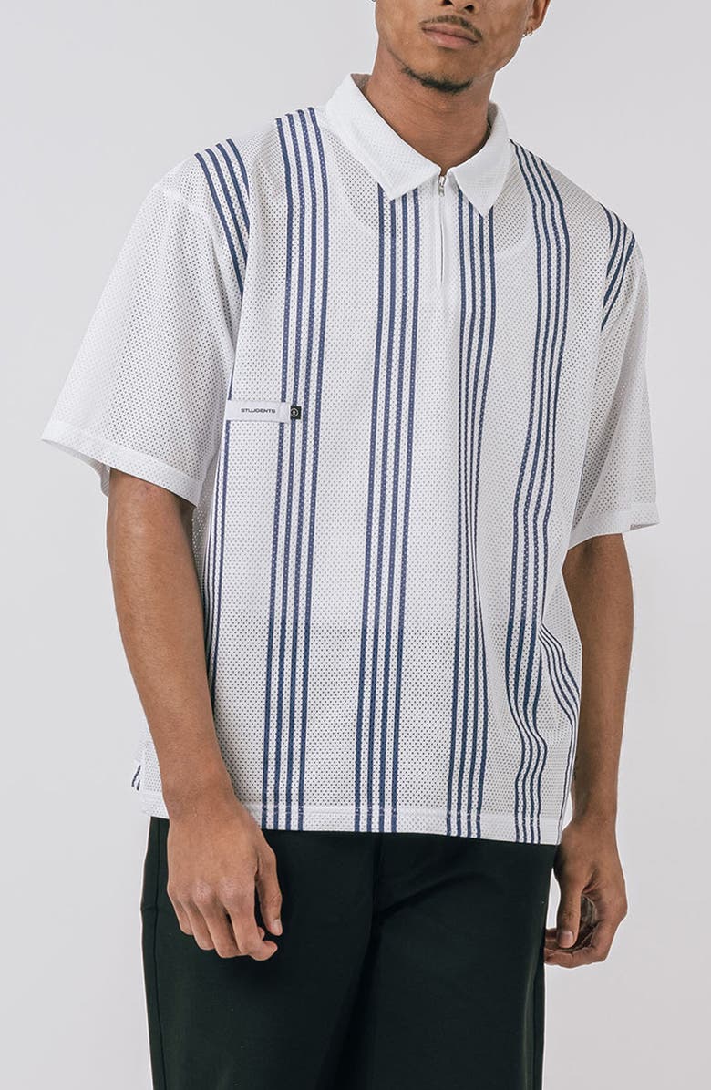 STUDENTS Howards Stripe Mesh Zip Polo, Main, color, 
