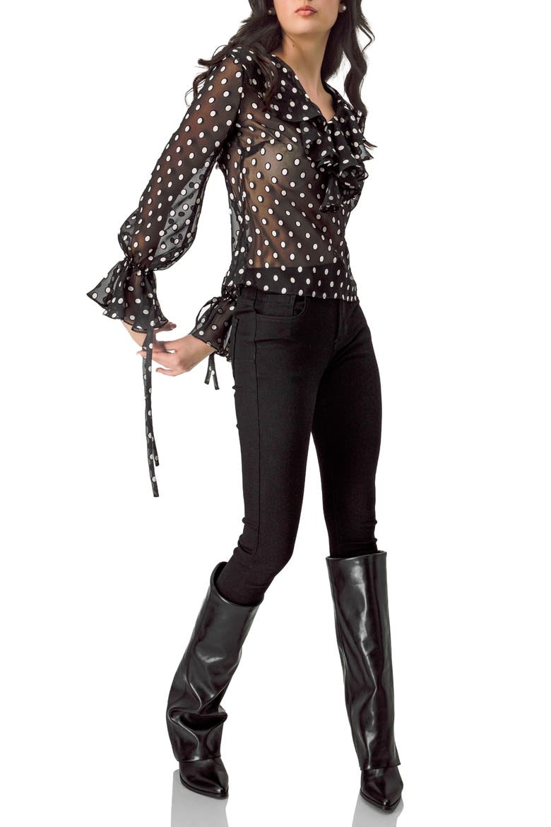 See-Through Polka Dot V-Neck Blouse, Alternate, color, Black