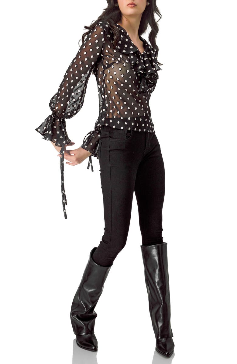 IVONNE See-Through Polka Dot V-Neck Blouse, Alternate, color, Black