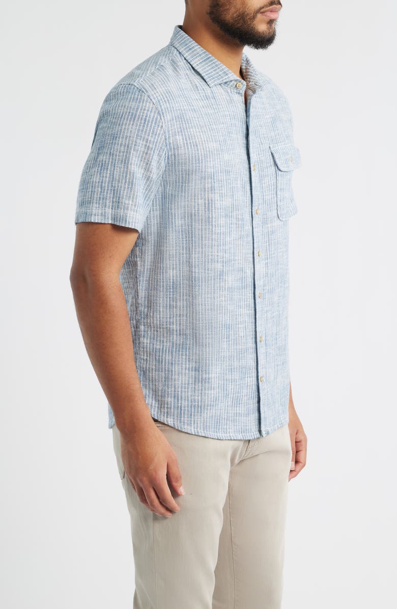 johnnie-O Ennis Hangin' Out Stripe Short Sleeve Stretch Cotton Button-Up Shirt, Alternate, color, Indigo