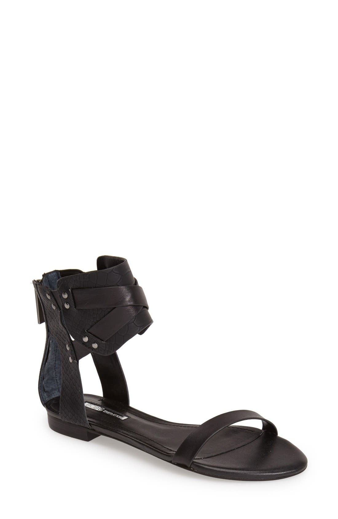 'Braylin' Ankle Cuff Sandal, Main, color, BLACK