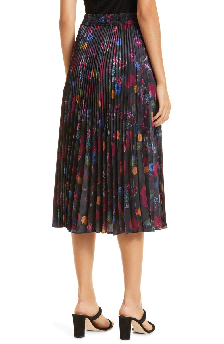 Club Monaco Pleated Floral Midi Skirt, Alternate, color, 