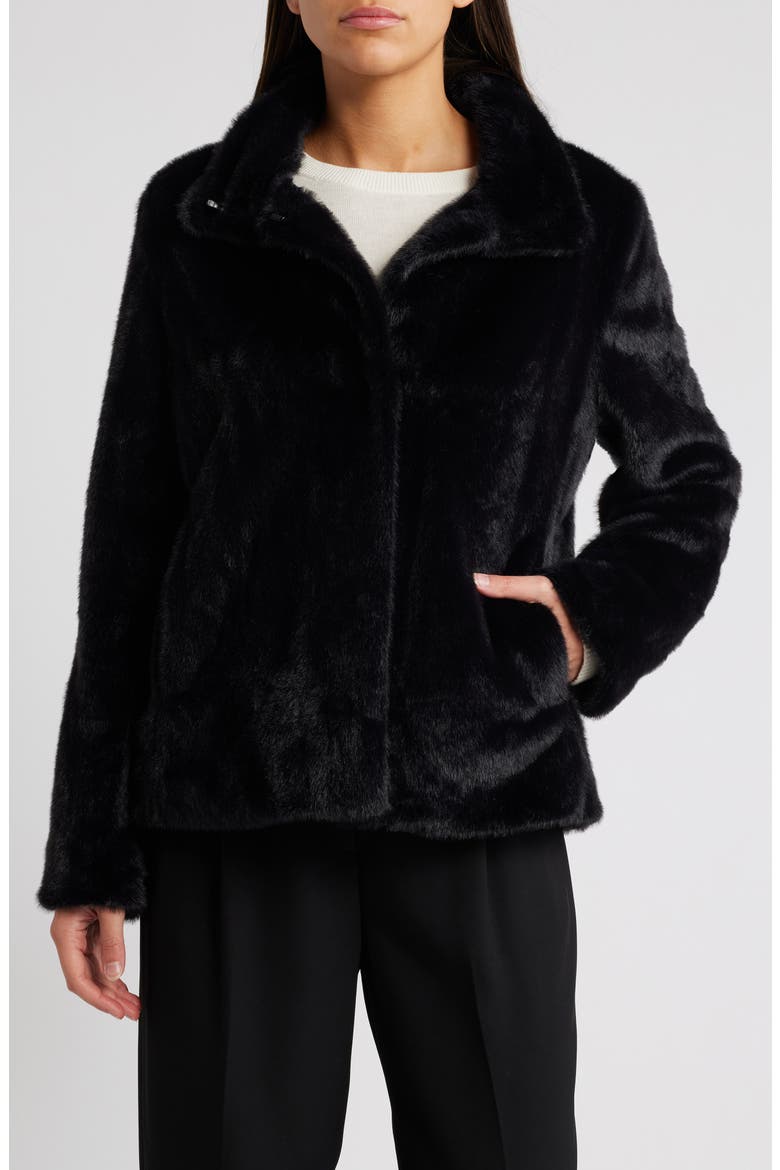 Faux Fur Jacket, Main, color, BLACK