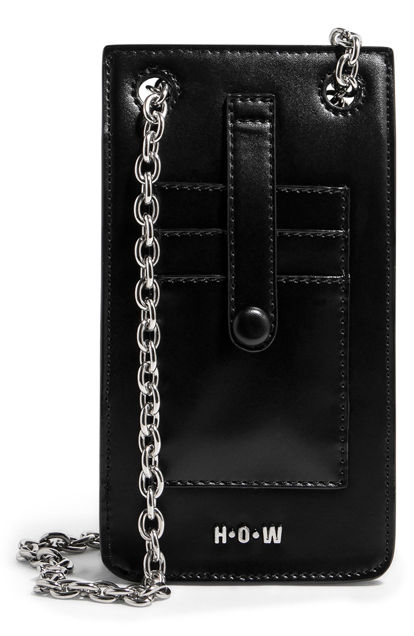 Vegan Leather Phone Crossbody Bag, Alternate, color, BLACK/ SILVER