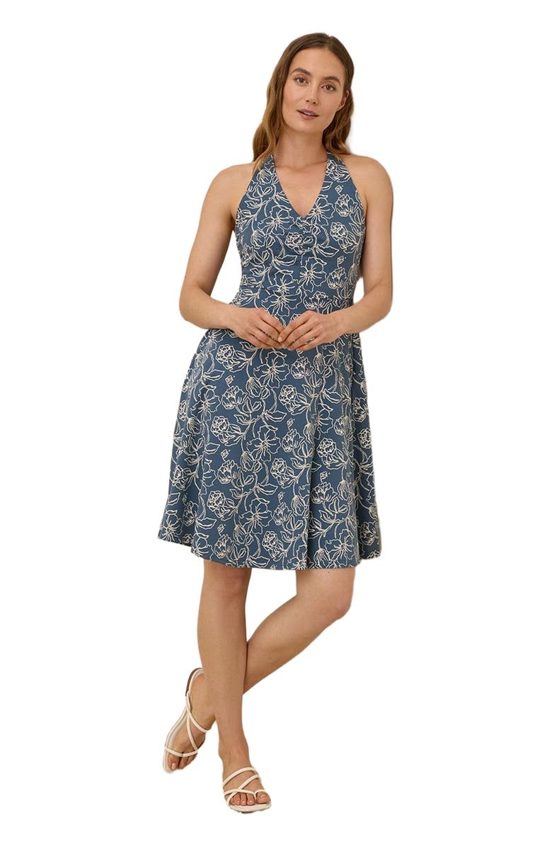 Pact Organic Cotton Fit & Flare Gathered Halter Dress, Main, color, Looking Glass Floral