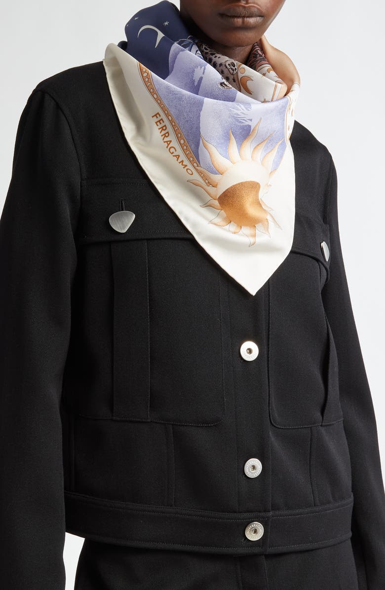 FERRAGAMO Day & Night Print Silk Twill Scarf, Main, color,