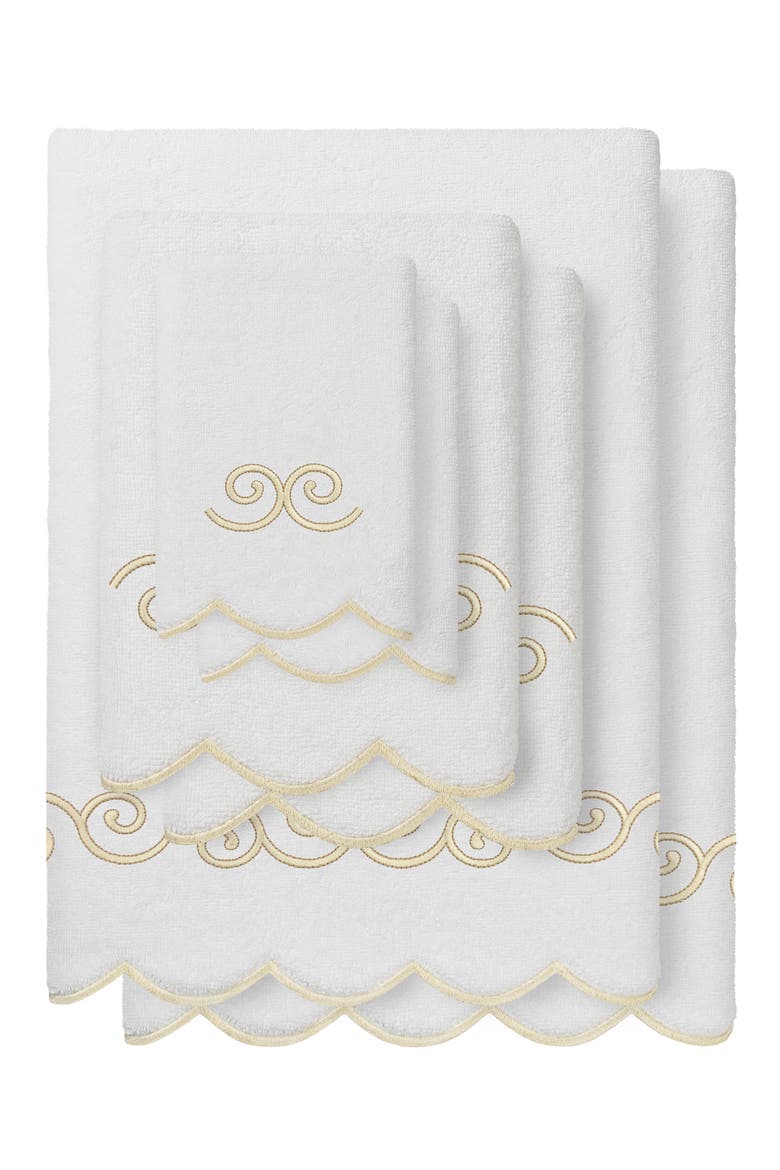 6-Piece Symmetra Embroidered Turkish Cotton Towel Set, Main, color, WHITE/ BEIGE