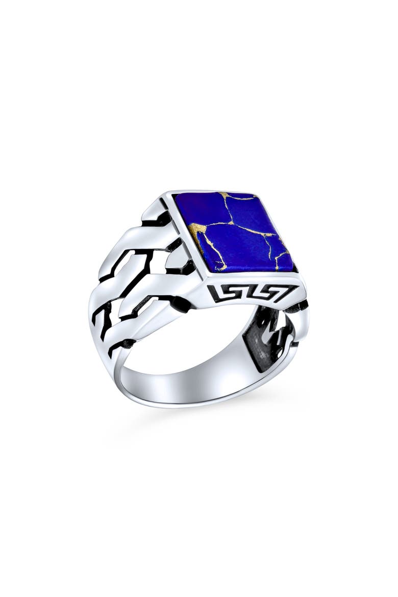 Men's Sterling Silver Semiprecious Stone Signet Ring, Main, color, DARK BLUE